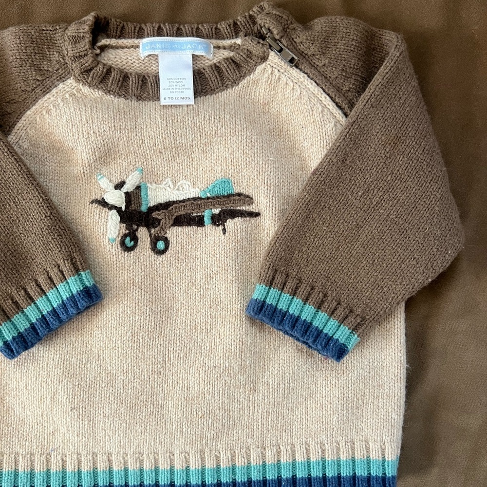 ✈️ Janie and Jack 6-12M Airplane Knit Sweater - Picture 5 of 5